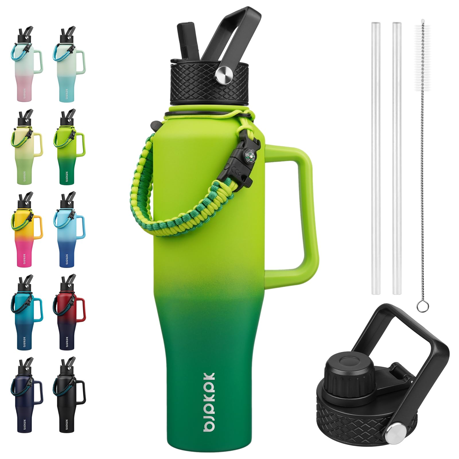 BJPKPK 40oz Insulated Water Bottle with Handle &amp; Straw Lid, Stainless Steel