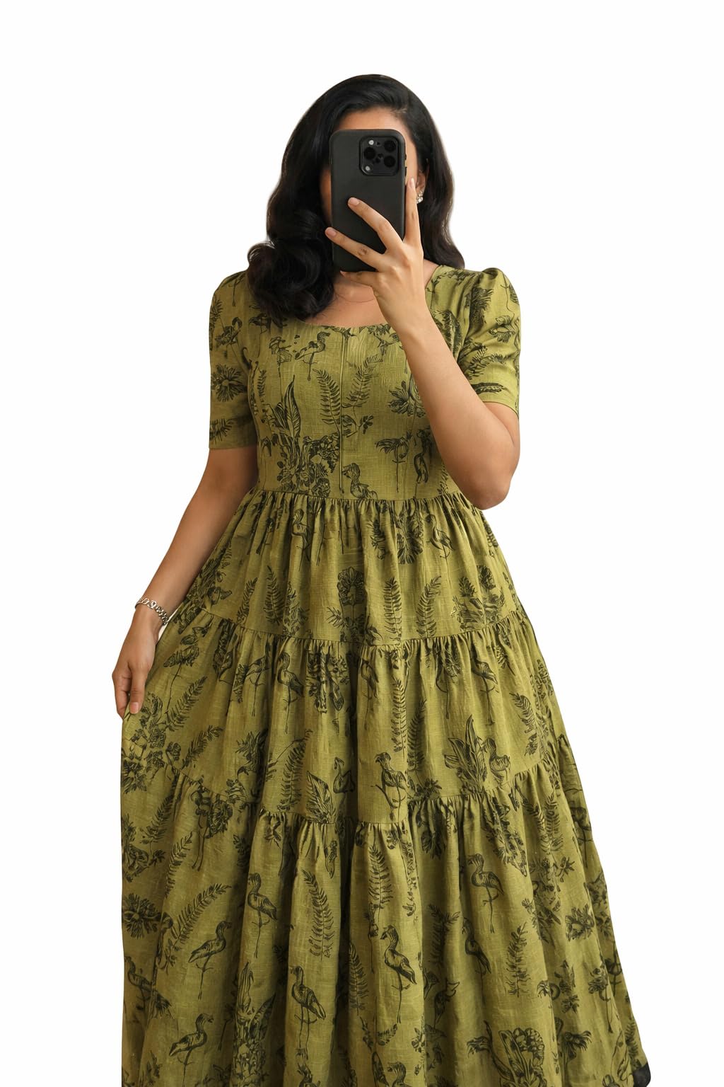 Women's Rayon A-Line Midi Dress, Red and White Floral Print, Short Sleeves, Tiered Design, Round Neck, for Summer Wear