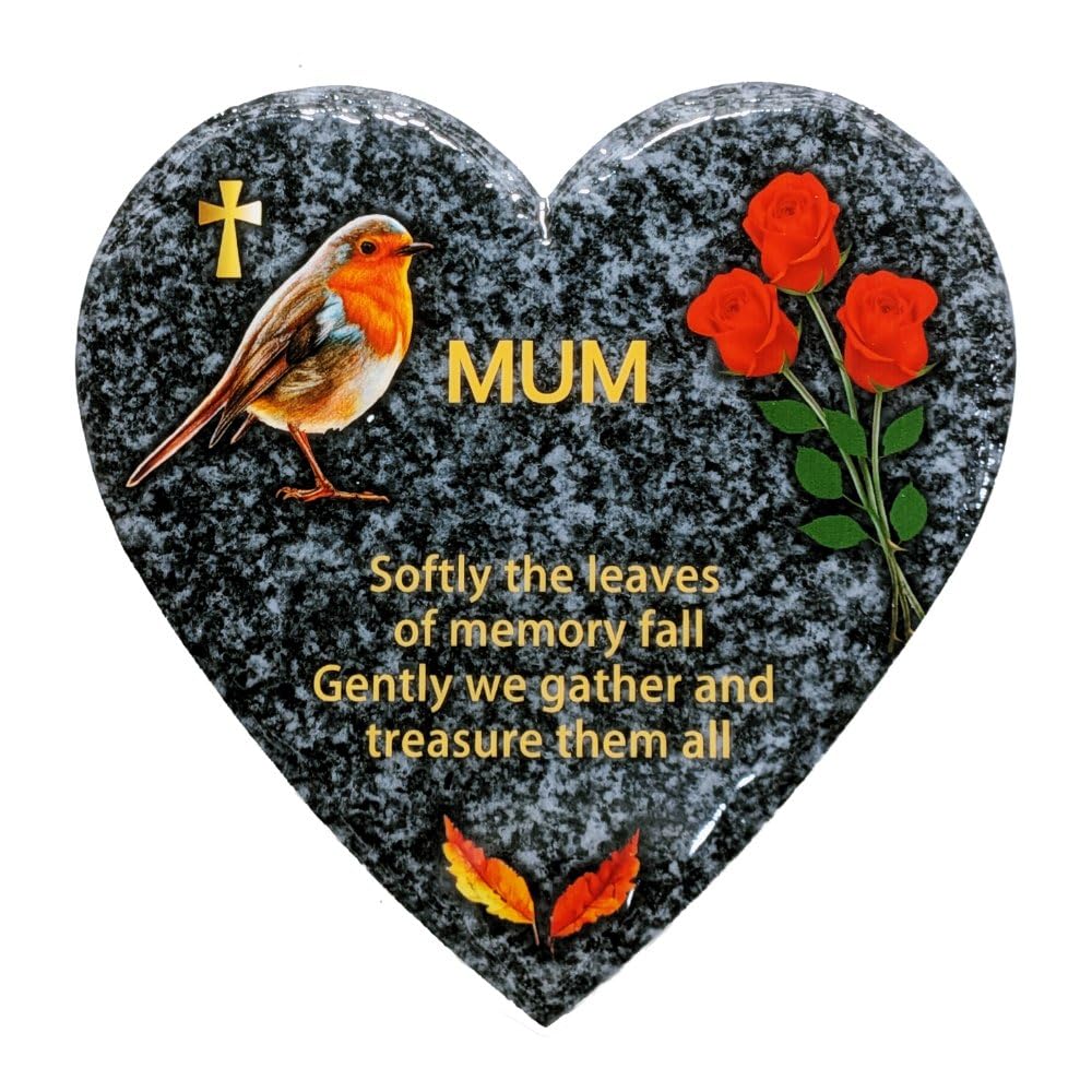 In Memoriam Heart Shaped Tile Grave Plaque (20 x 20 cm Granite finish) (Mum, Heart 20 cm (Granite))