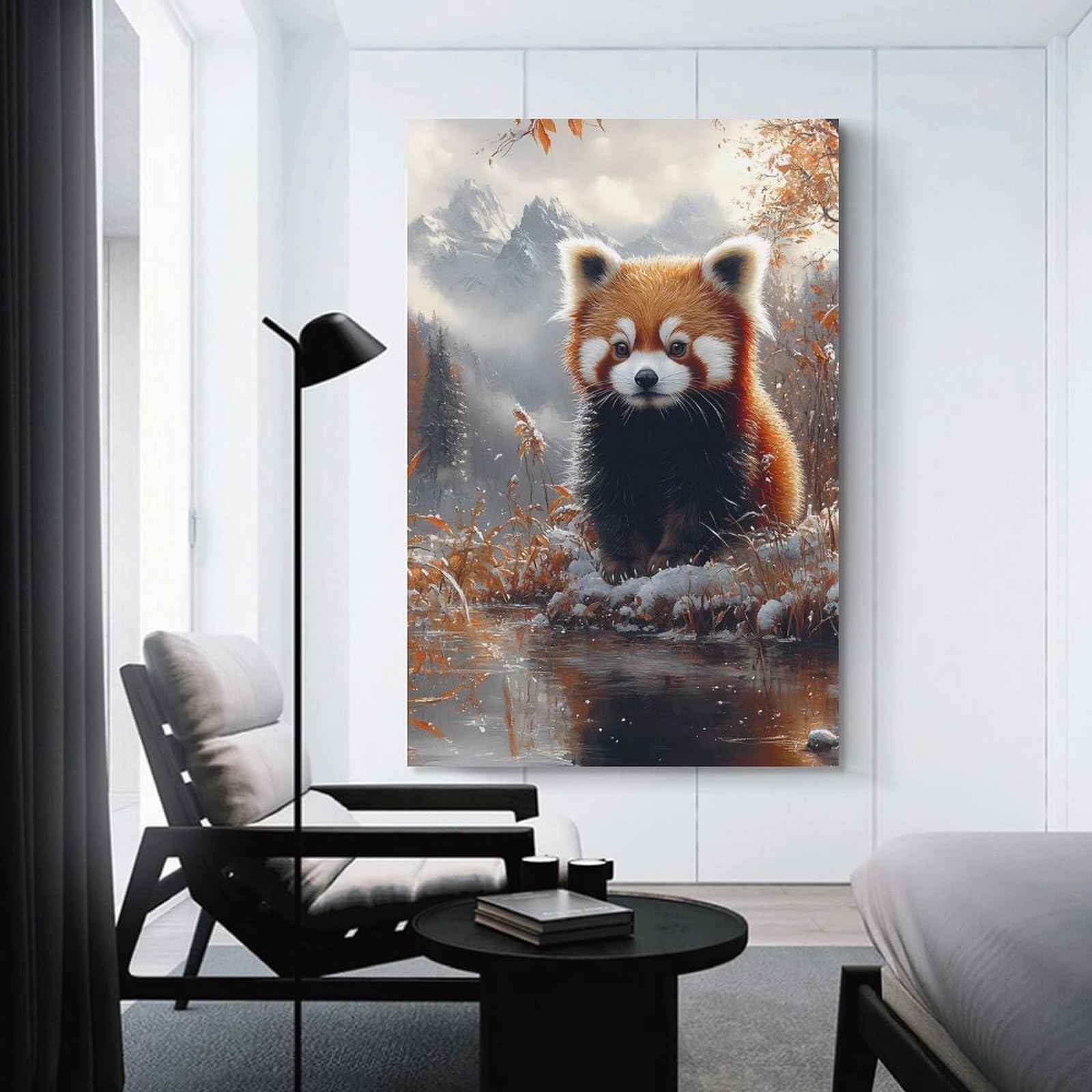 Junmoney Red Panda in Snowy Forest Canvas Wall Picture, 16x24inch(40x60cm), for Home, Office, Studio Or Guest Room, A Flexible Wall Accent for Shared Spaces