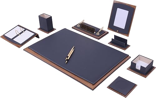 MOOG Lux - Accesorios de escritorio de cuero organizador de escritorio de cuero organizador de escritorio para hombres combinación de madera de