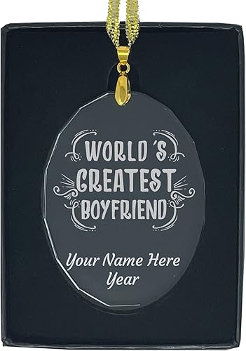 Miniatura 5 de LaserGram Personalized Glass Christmas Ornament,World's Greatest Boyfriend, Custom Laser Engraved Gift Idea (Heart Shape)