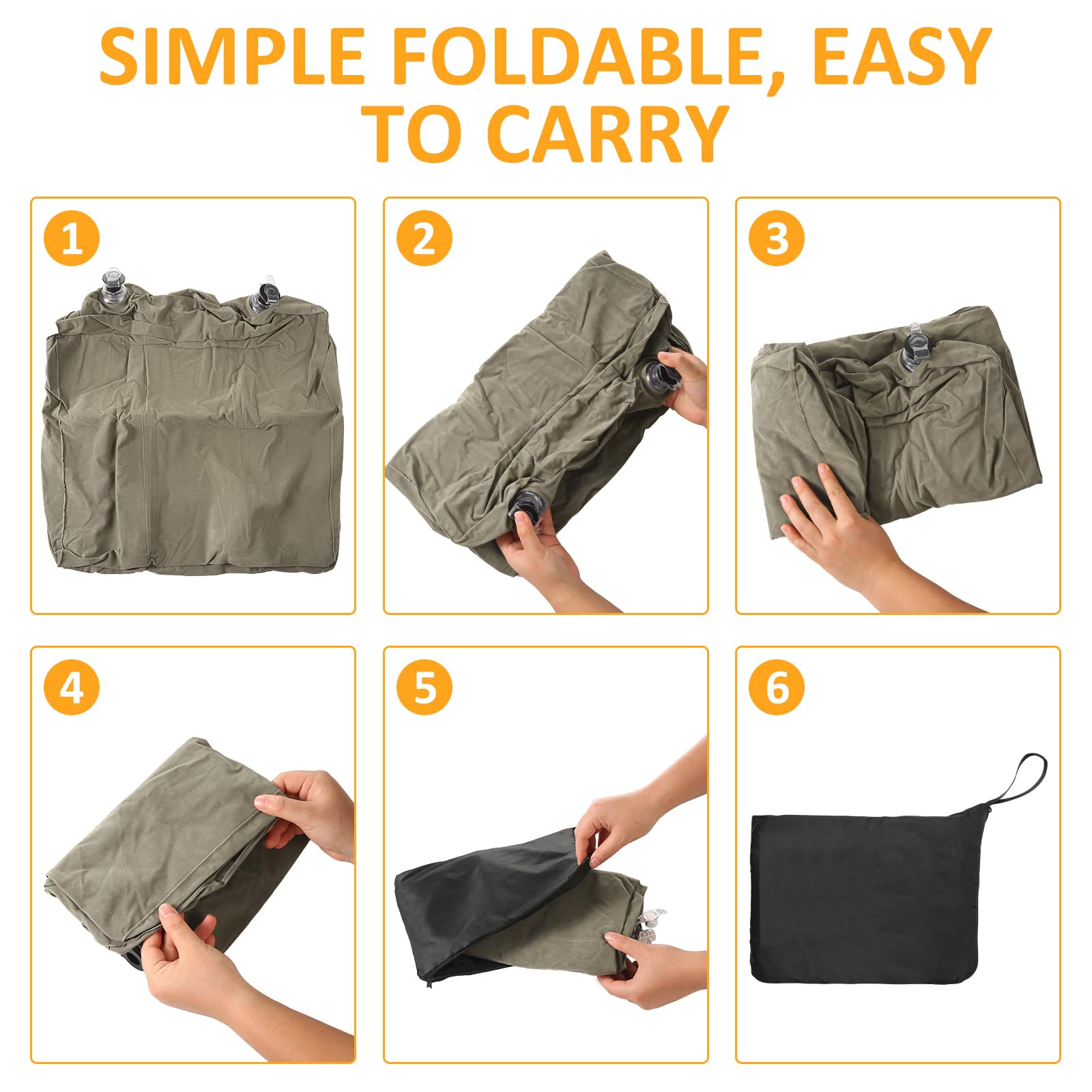 Almohada inflable con reposapiés para viajes, altura ajustable, con máscara para los ojos y tapones para los oídos para niños y adultos en avión, automóvil, tren, oficina y hogar (gris, 1 unidad) 6