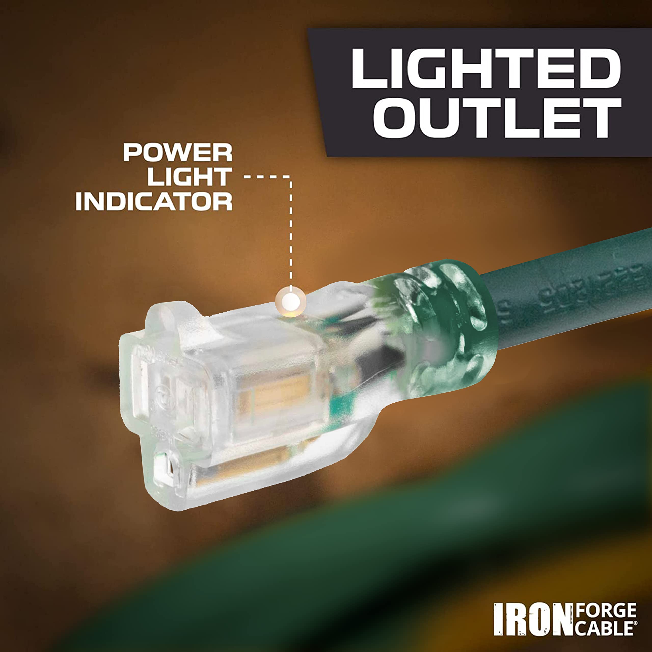 IRON FORGE Cable de extensión para exteriores de 25 pies – Calibre 14 15 amperios de alta resistencia – SJTW – ideal para electrodomésticos principales, herramientas eléctricas, suministros de jardín,