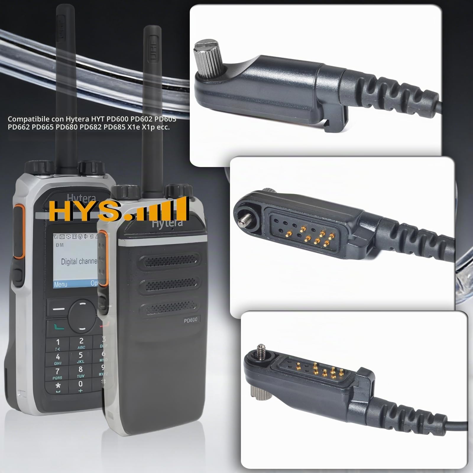 HYS auricolare radio compatibile con i walkie-talkie Hytera HYT PD600 PD602 PD605 PD662 PD665 PD680 PD682 PD685 X1e X1p, cuffia con tubo acustico, microfono e pulsante PTT (H6)