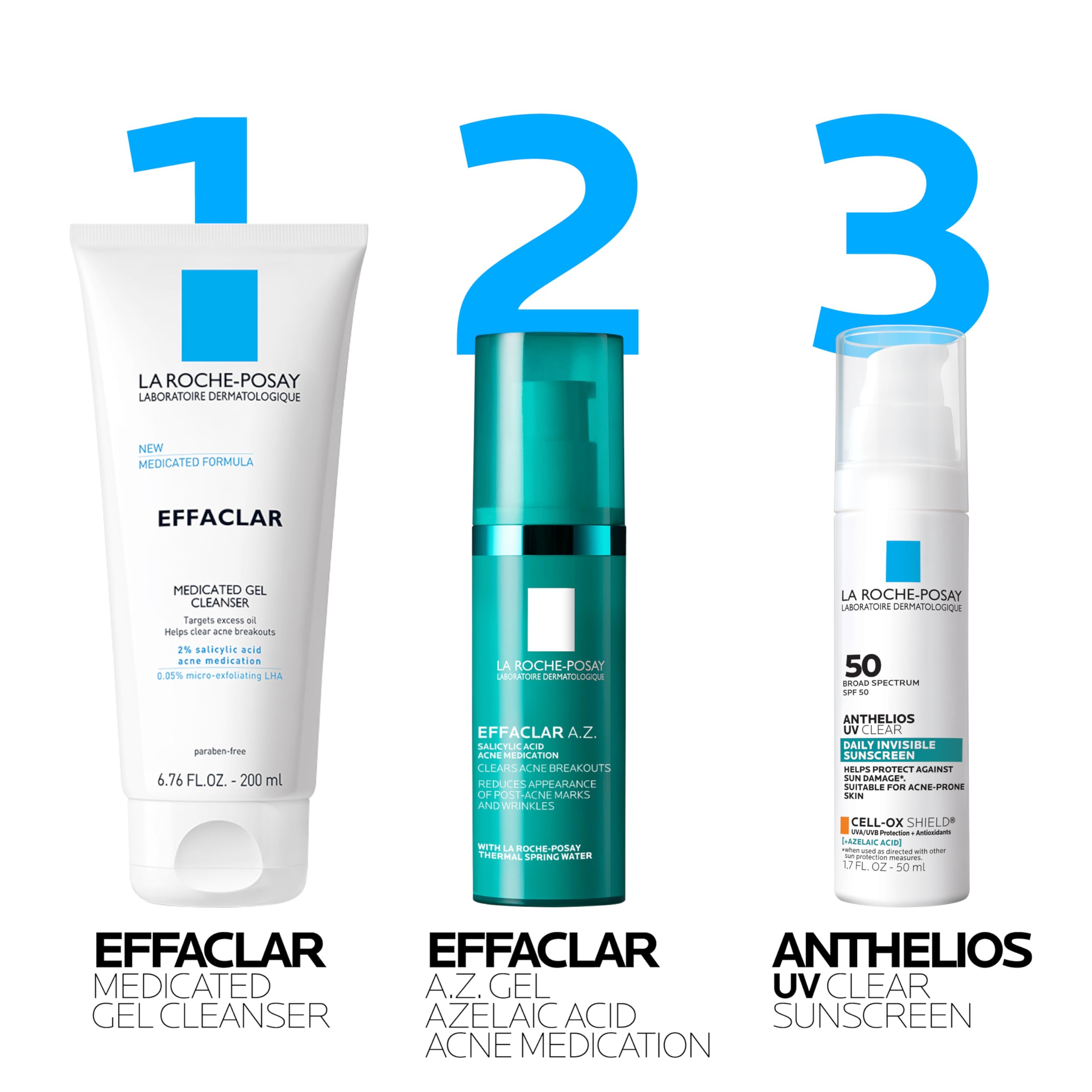 La Roche-Posay Effaclar A.Z. Gel, Azelaic Acid & Salicylic Acid for Acne Treatment, Anti-Aging & Acne Scars, Dual Action Medicated Face Gel for Breakouts & Signs of Aging, 1.35 oz