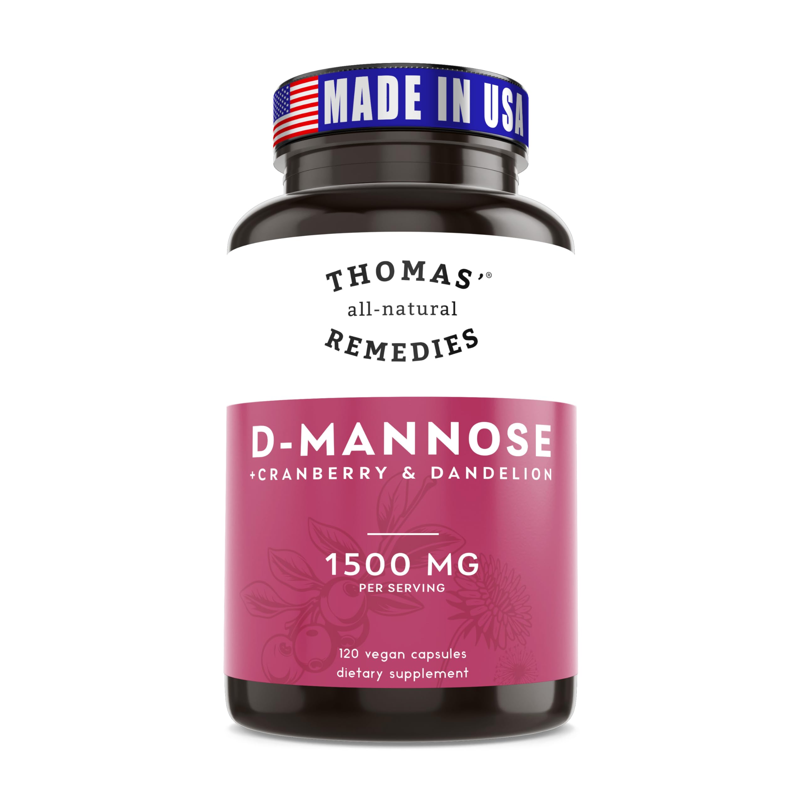 Toms Remedies D-mannose 1200mg - Urinary Tract Flush -Cranberry & Dandelion