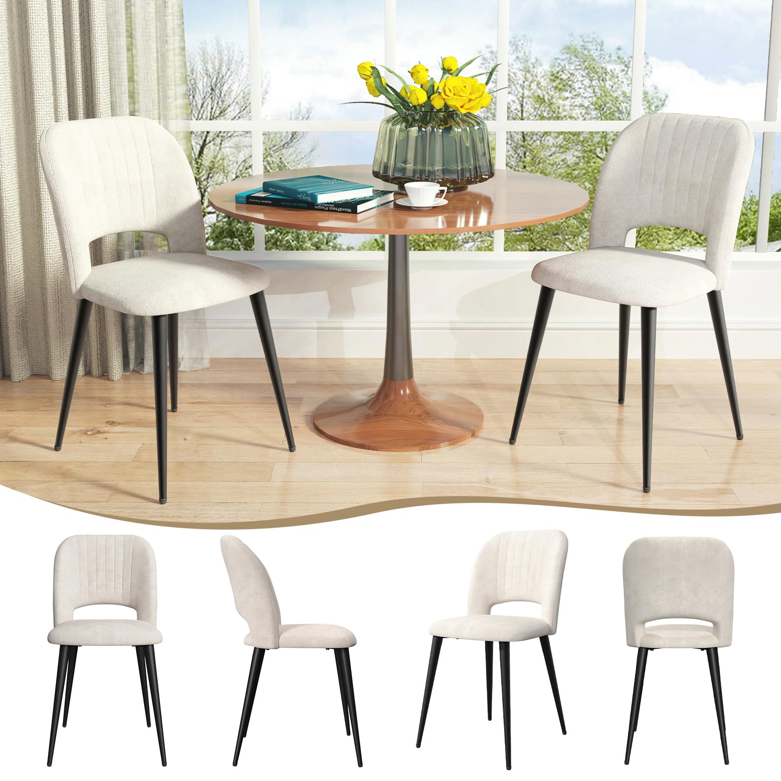 Salle à Manger Complète En Poirier Et Verre – Table + 4 Chaises + Buffet
