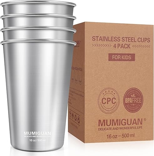 HoneyJar Vasos de acero inoxidable de 16 onzas 16 onzas 169fl oz paquete de 4 vaso de agua de acero inoxidable vasos de pinta de acero inoxidable