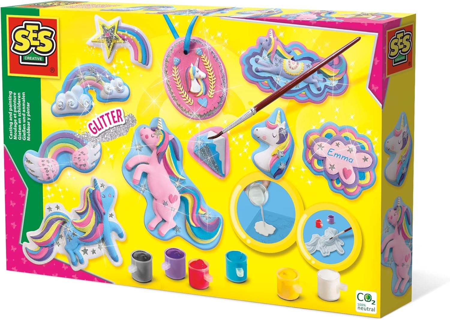 SES Creative Gipsgießen-Set Glitzer Einhörner und Regenbogen mehrfarbig
