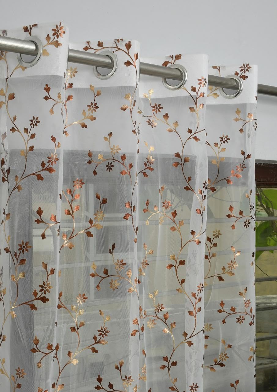Sheer Tissue Curtains with Golden Foil Print, Premium Light Filtering Semi Sheer Fabric for Window and Door, Elegant Modern Luxury Home Decor Drapes | White | 7 Feet (Door) | Pack of 2-image-27