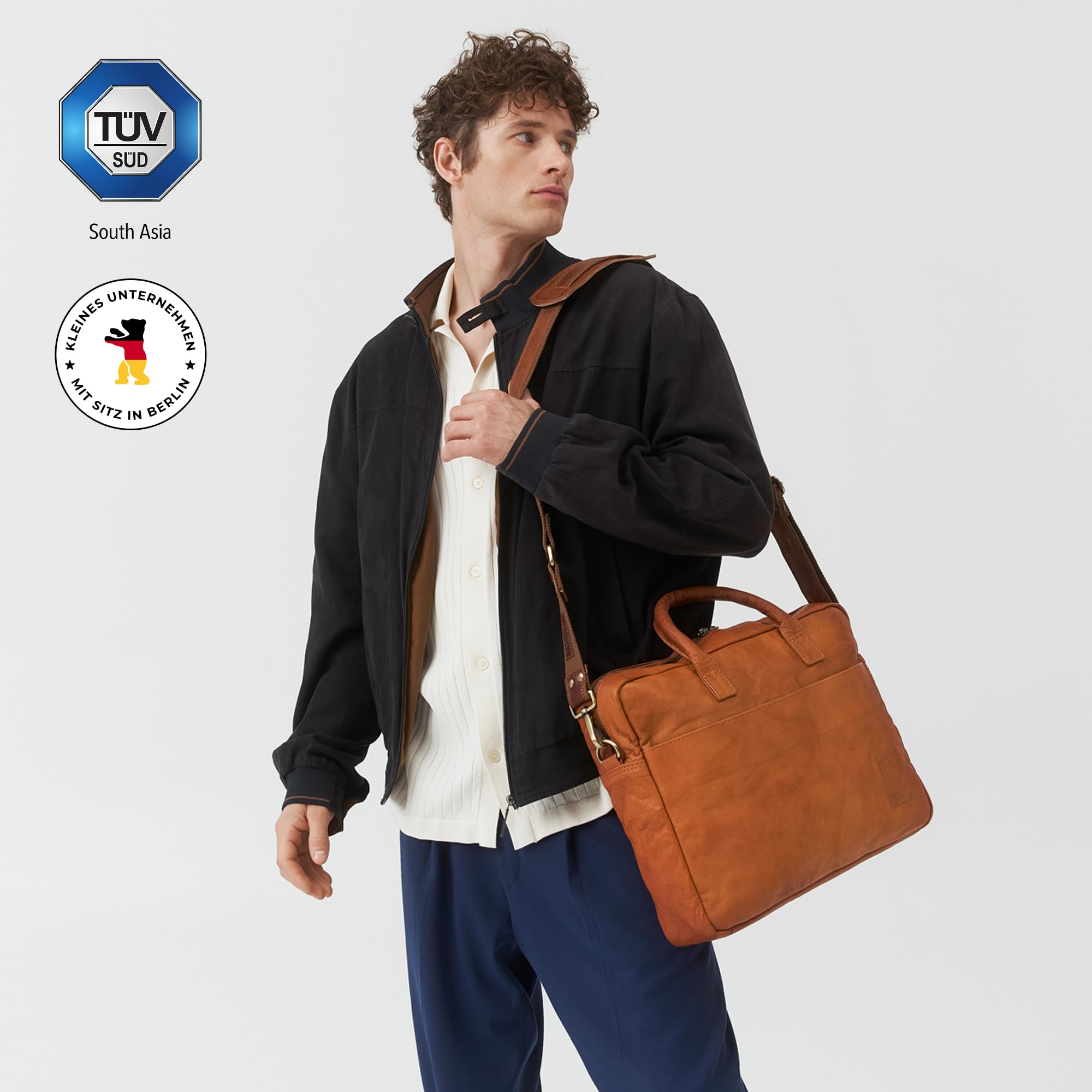Berliner Bags Vintage Laptoptasche Madrid, 15 Zoll Umhängetasche aus Leder, Aktentasche, Schultertasche für Herren