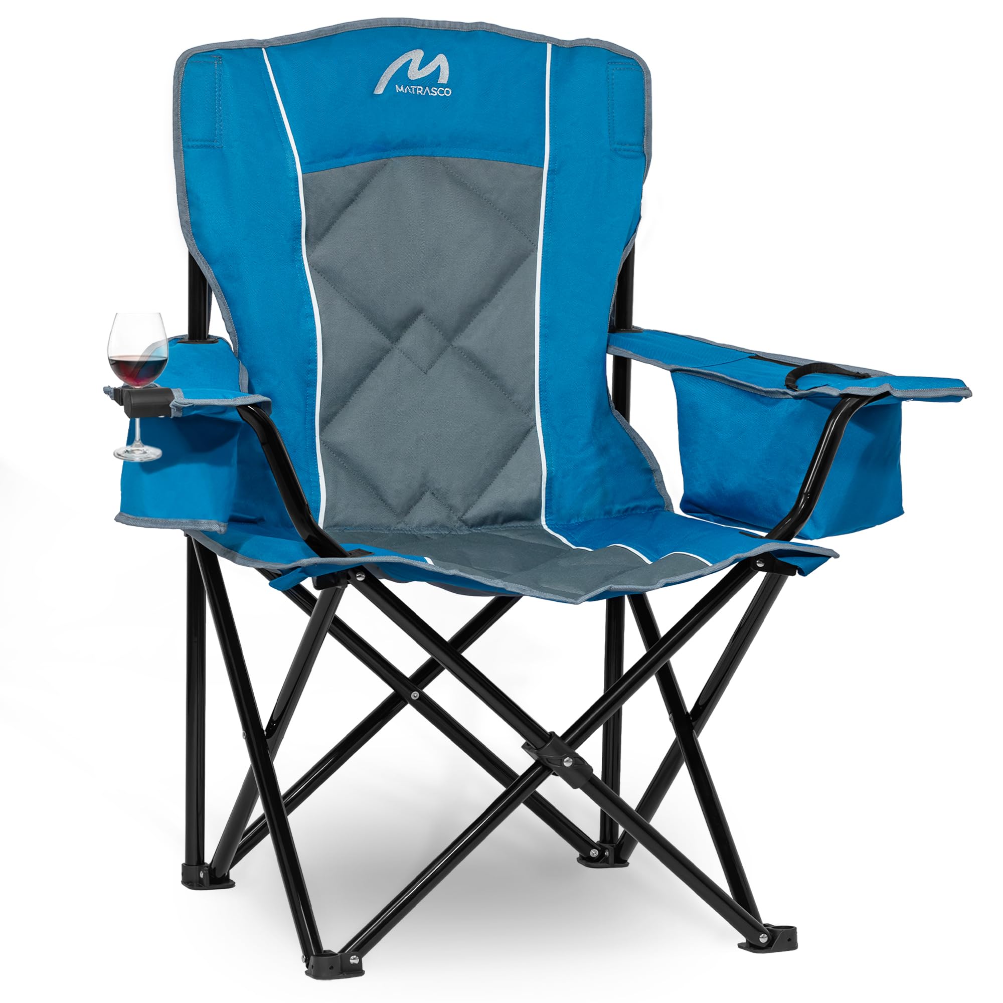 Matrasco Oversized Padded Camping Chair, Heavy-Duty Steel Frame for 450 lbs Supports, Convenient 6-Can Cooler, Portable Carry Bag, Perfect for Outdoor