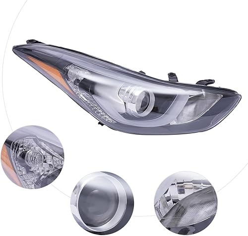 Miniatura 4 de CNCEST Faro halógeno derecho con proyector LED para Hyundai Elantra 2014 2015 2016 - Carcasa negra y cromada  Ajuste directo - Lado delantero