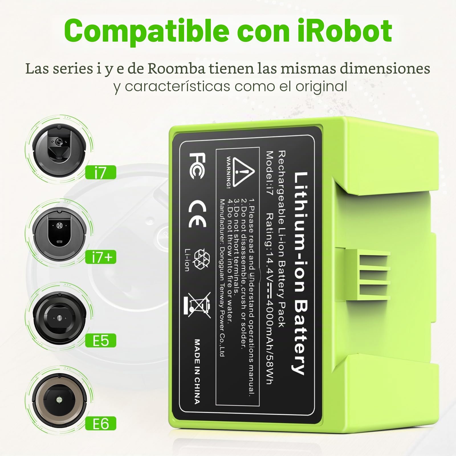ASUNCELL 14,4V 4Ah Batería de Iones de Litio para iRobot Roomba i7 i3 i4 e5 Serie Aspiradora, para iRobot Roomba e y i Serie i7/i7+ i4/i4+ i3/i3+ e5 e6 i7158 i7550 i7550 i7550 7150 7550