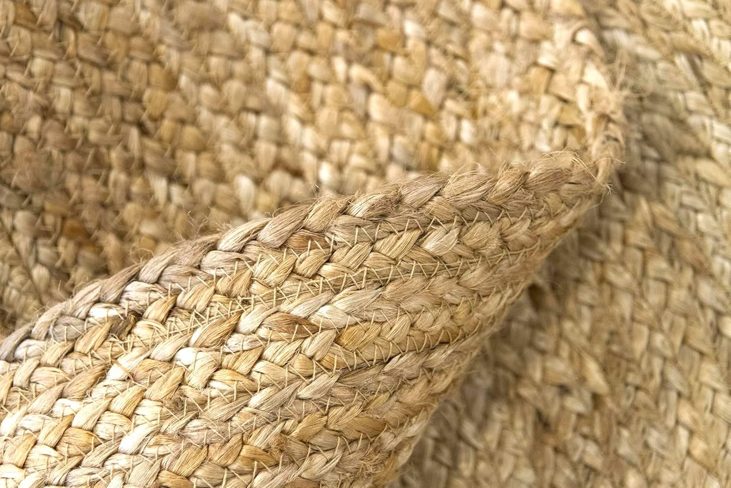 Alfombra de Yute Color Natural Redonda, Alfombra 100% Fibra de Yute, Trenzado a Mano para Salón, Habitacón, Decoración de área (150x150cm)
