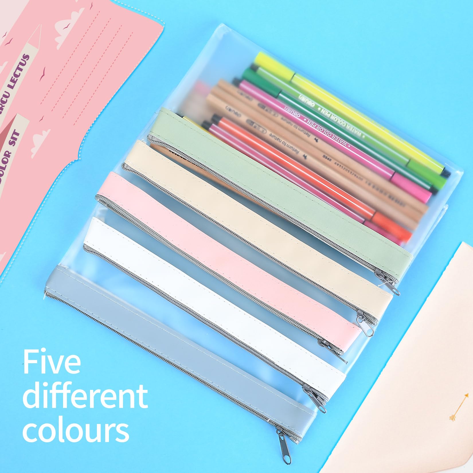Pack 5 Estuches Transparentes Para Exámenes Y Escuela | Bolsas Con Cremallera De PVC Impermeable | Organizador De Papelería Y Cosméticos Portátil