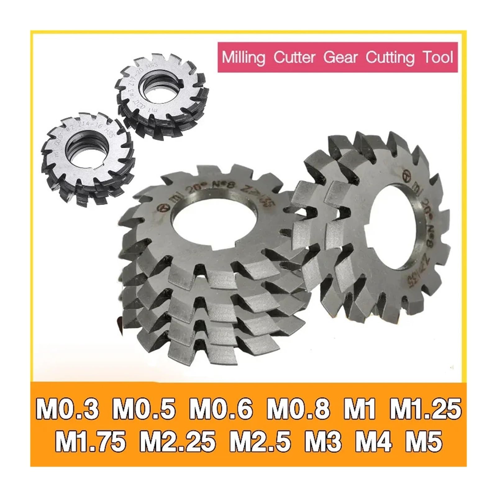 Kit sega a tazza, M0.3 .5 .6 .8 M1 .25 .75 M2. M3 M4 M5 Fresa Utensile For Il Taglio Degli Ingranaggi O PA20 Gradi N. 1-N. HSS(8PCS(NO.1-NO.8)_M2)