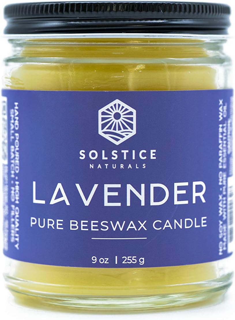 Lavender 100% Pure Beeswax + Essential Oil Aromatherapy Candle, 9 oz. - Sustainably Handmade in the USA - No Soy or Paraffin Wax - No Toxic Scents, Fragrances or Fillers
