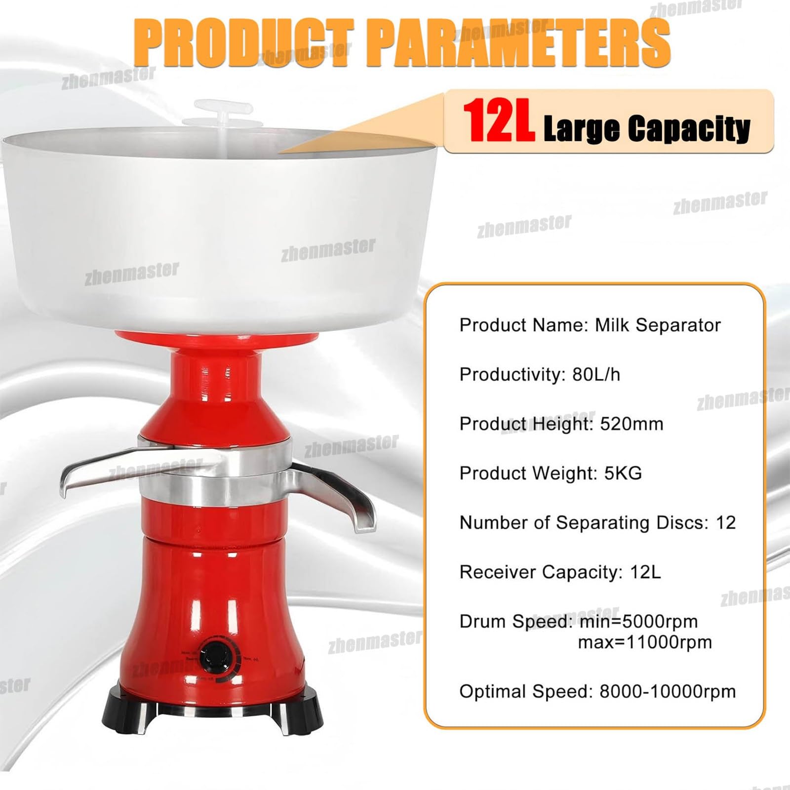 Elettrico Separatore Di Crema Di Latte, Separatore Di Crema Da Latte Fresco, Centrifugo, 80 L/H, 5000–11000 Giri/Min, Contenitore Da 12 L Per Prodotti Lattiero-Caseari Di Capre E Mucche