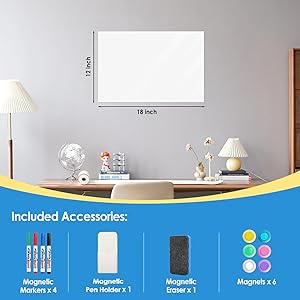 MaxGear 12"x18" Adhesive White Board, Dry Erase Whiteboard for Wall, Includes 4 Magnetic Markers, Holder, Eraser and 4 Magnets, Ideal Wallpaper Sticker for Office, Classroom, or Home
