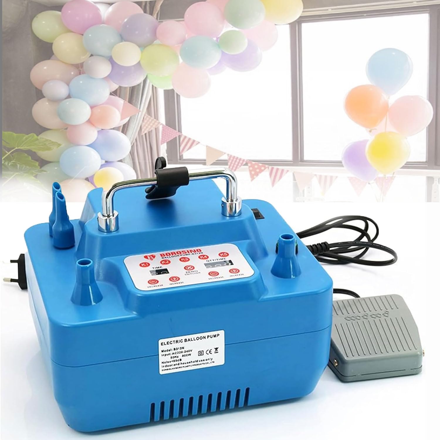 Elektryczna pompka do balonów 800 W, podwójna dysza z funkcją timera i funkcją pamięci na imprezę, ślub, urodziny i festiwal dekoracja