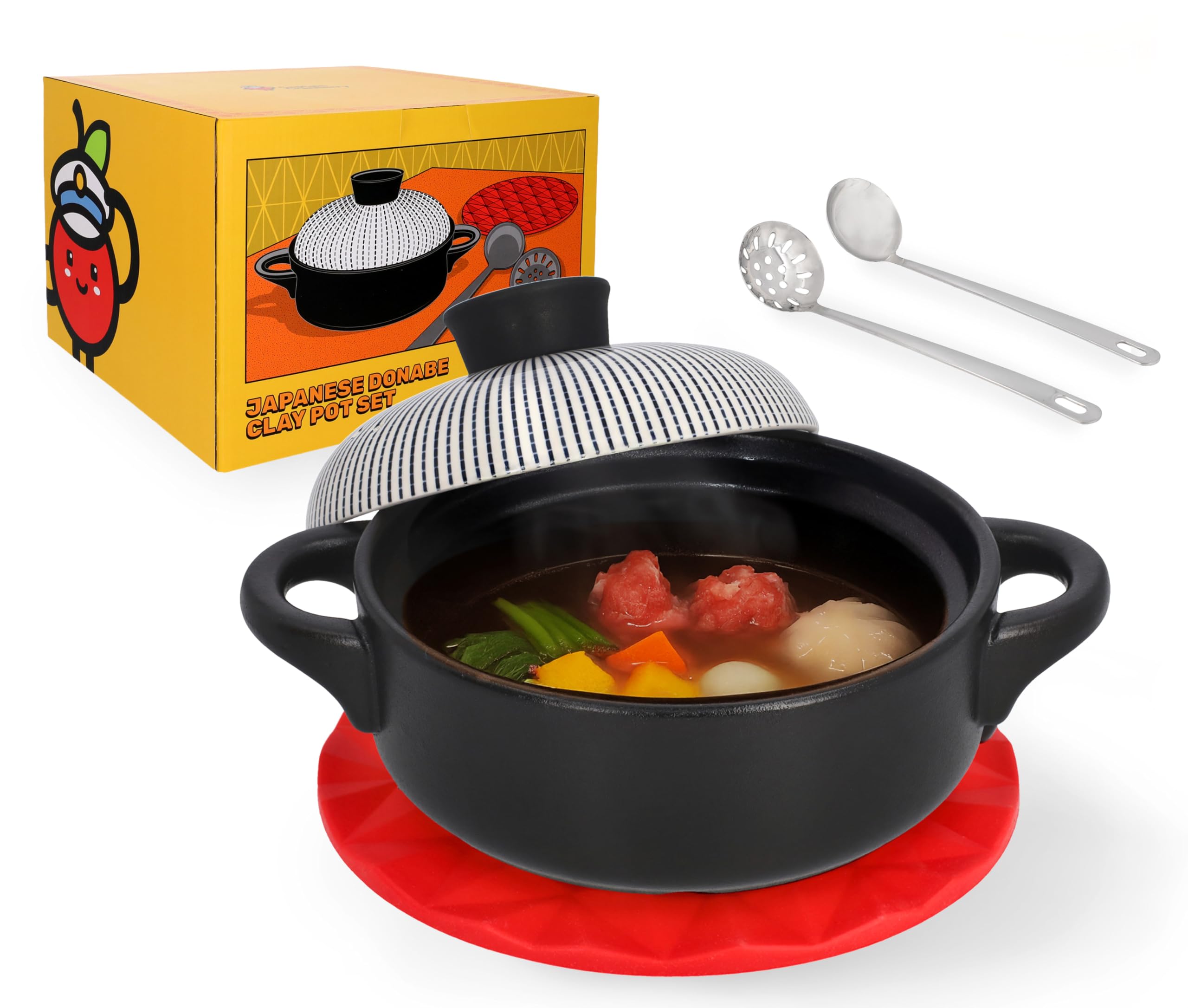 Japanese Donabe Claypot Set (5-piece, 50.7oz with ceramic lid), Clay Pot for cooking, Clay Cooking Pot, Earthenware pot, Korean Stone Pot, Asian Casserole Claypots, Stew, Soup