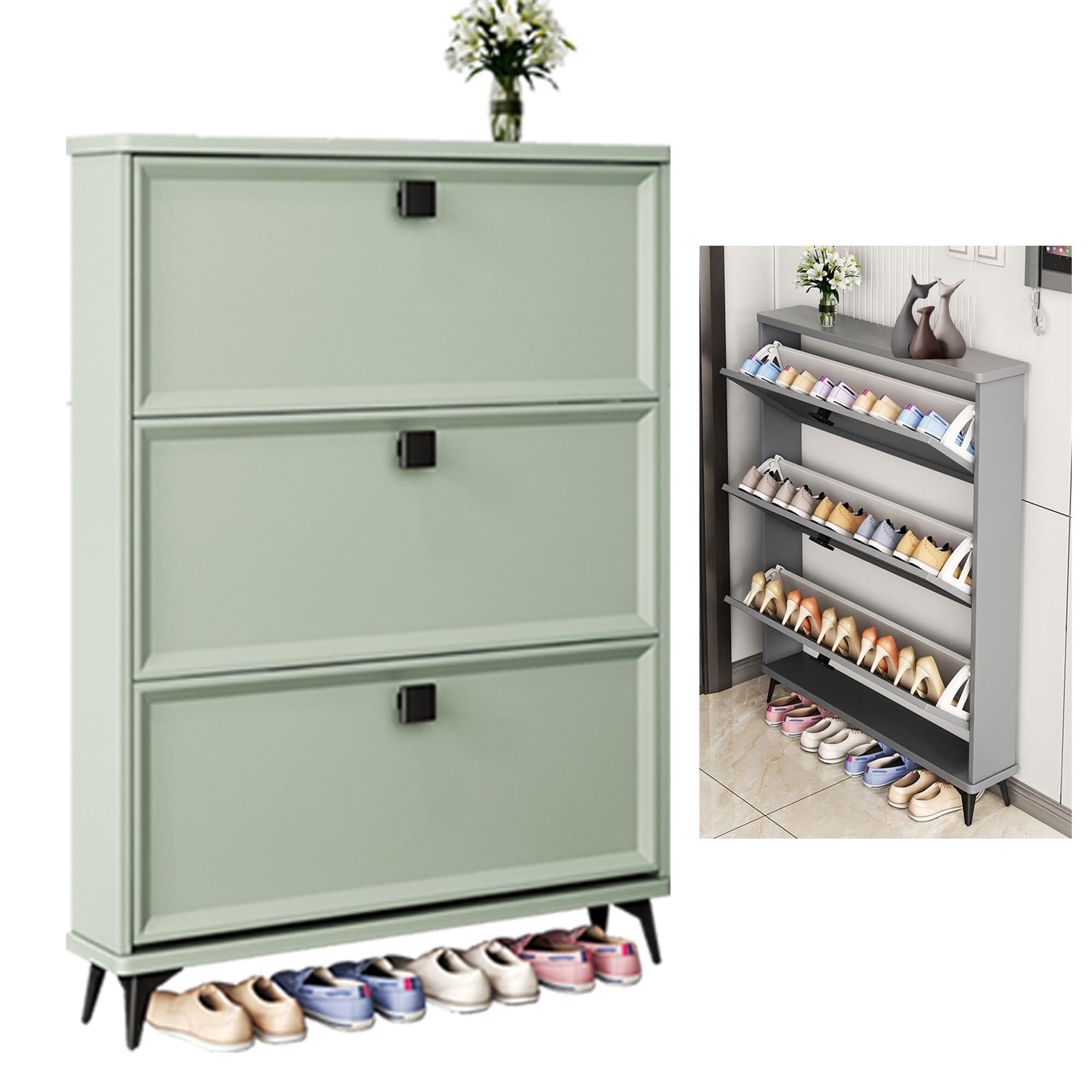 Calzascarpe sottile verde per ingresso salvaspazio Sto Solut con 3 Ders pieghevoli per scarpe stivali e accessori – ideale per piccoli