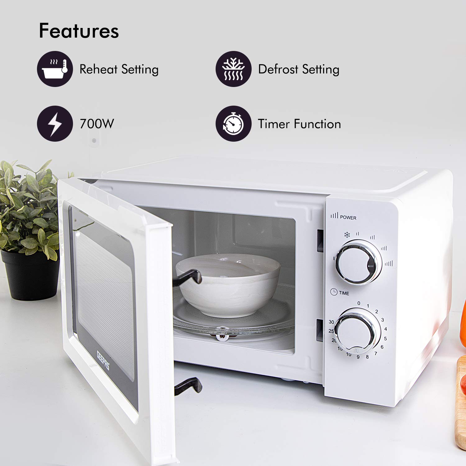 Geepas 700 W Solo Manual Microwave 20L Solo Microwave Oven with 5