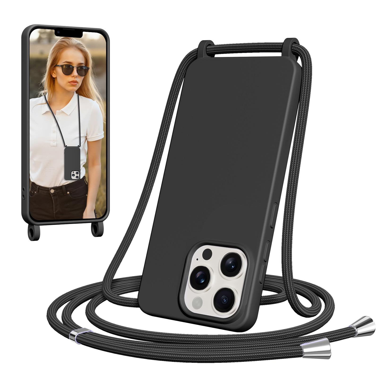 Pnakqil per Magnetica Cover per iPhone 15 Pro Max con Cordino, Compatibile con MagSafe, Ultra Sottile Cuore Silicone Custodia con Laccio Tracolla, Elettrolitico TPU Case con Collana, Viola
