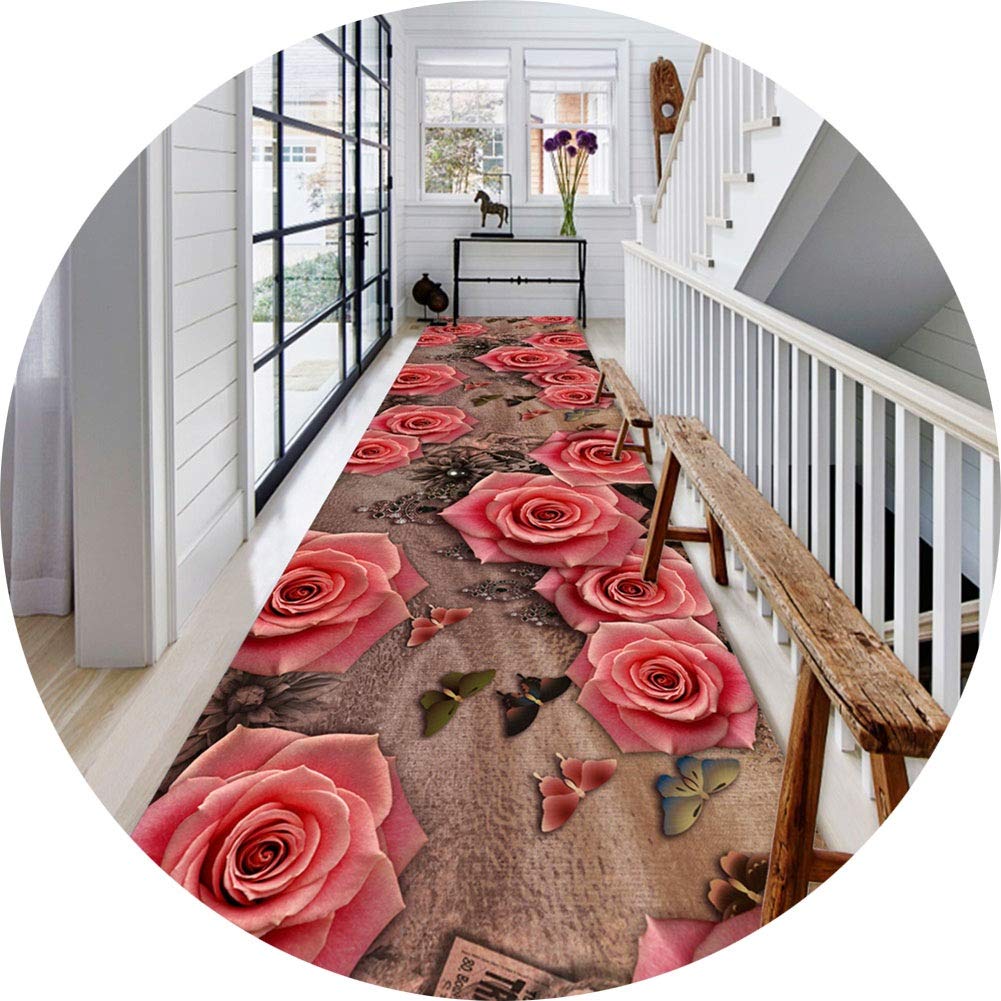 Tapis couloir impression 3D papillon rose pour une atmosphère douce et accueillante