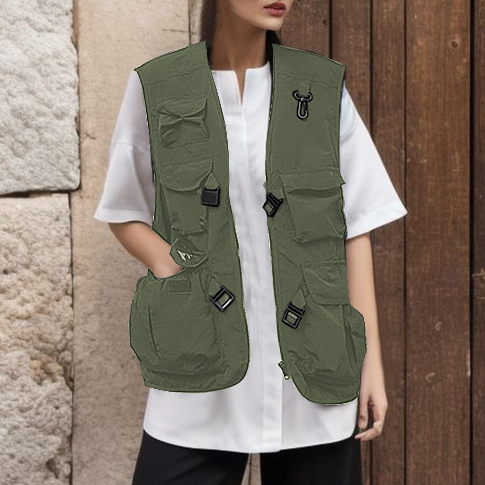 WWricotta Gilet funzionale multitasche tinta unita da donna Giacca senza maniche da esterno con vestibilità ampia
