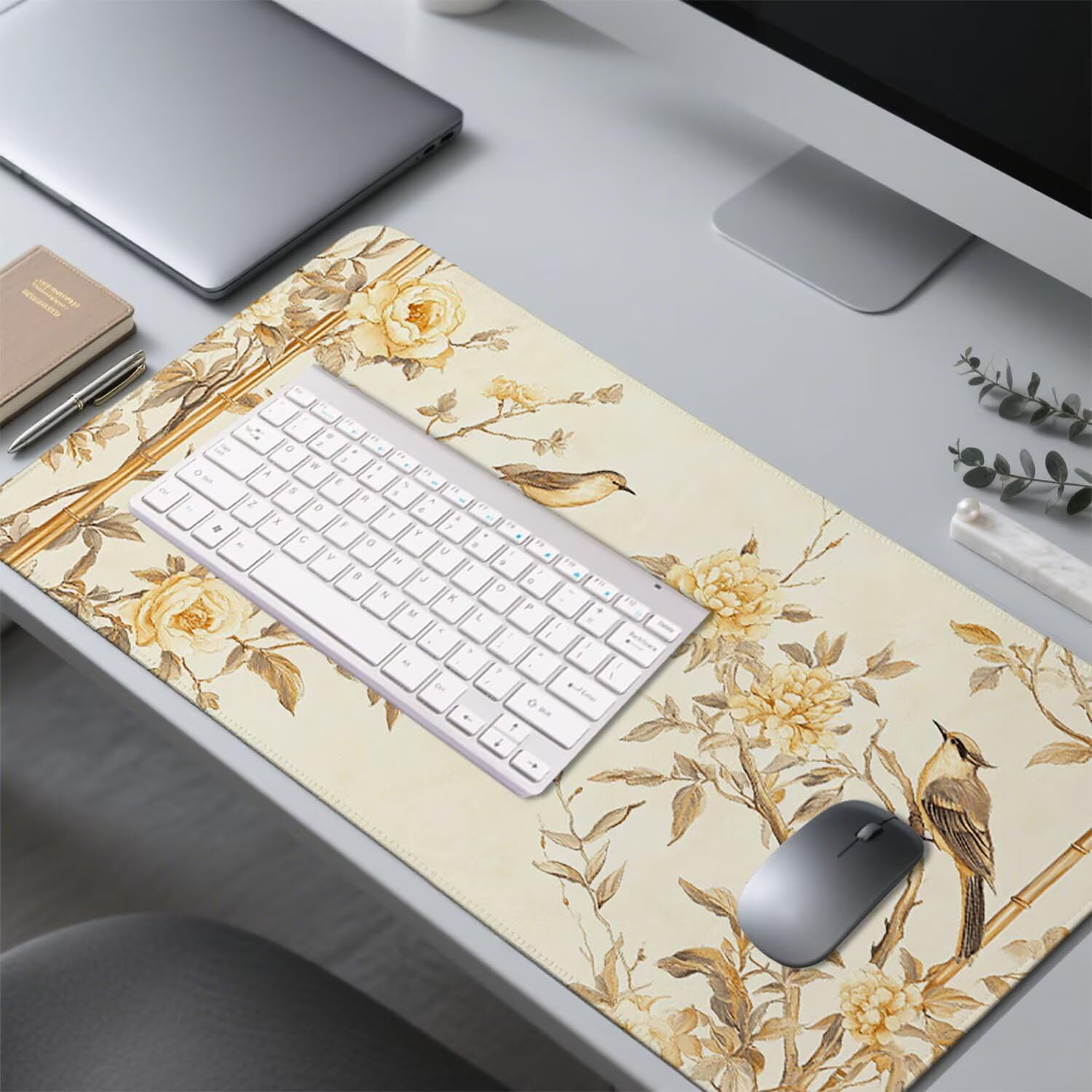 Kremowa podkładka pod mysz pod mysz pod mysz do gier XXL 1400 x 600 x 3 mm podkładka pod mysz gumowa ptak duża podkładka pod rękę dla graczy akcesoria wodoodporne PC, do klawiatury laptopa w-1788