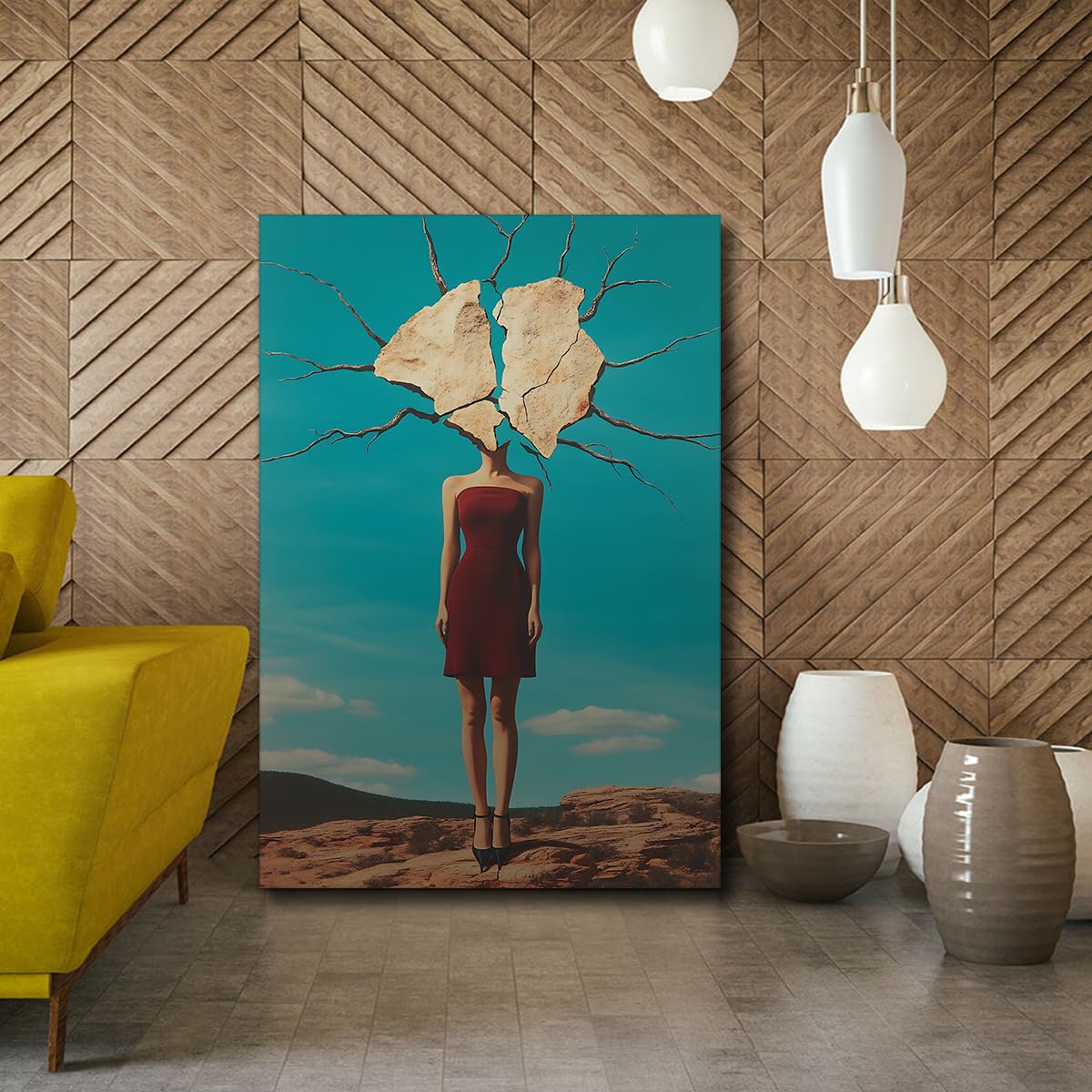 Damska surrealistyczna bordowa sukienka obraz na płótnie 60 x 90 cm