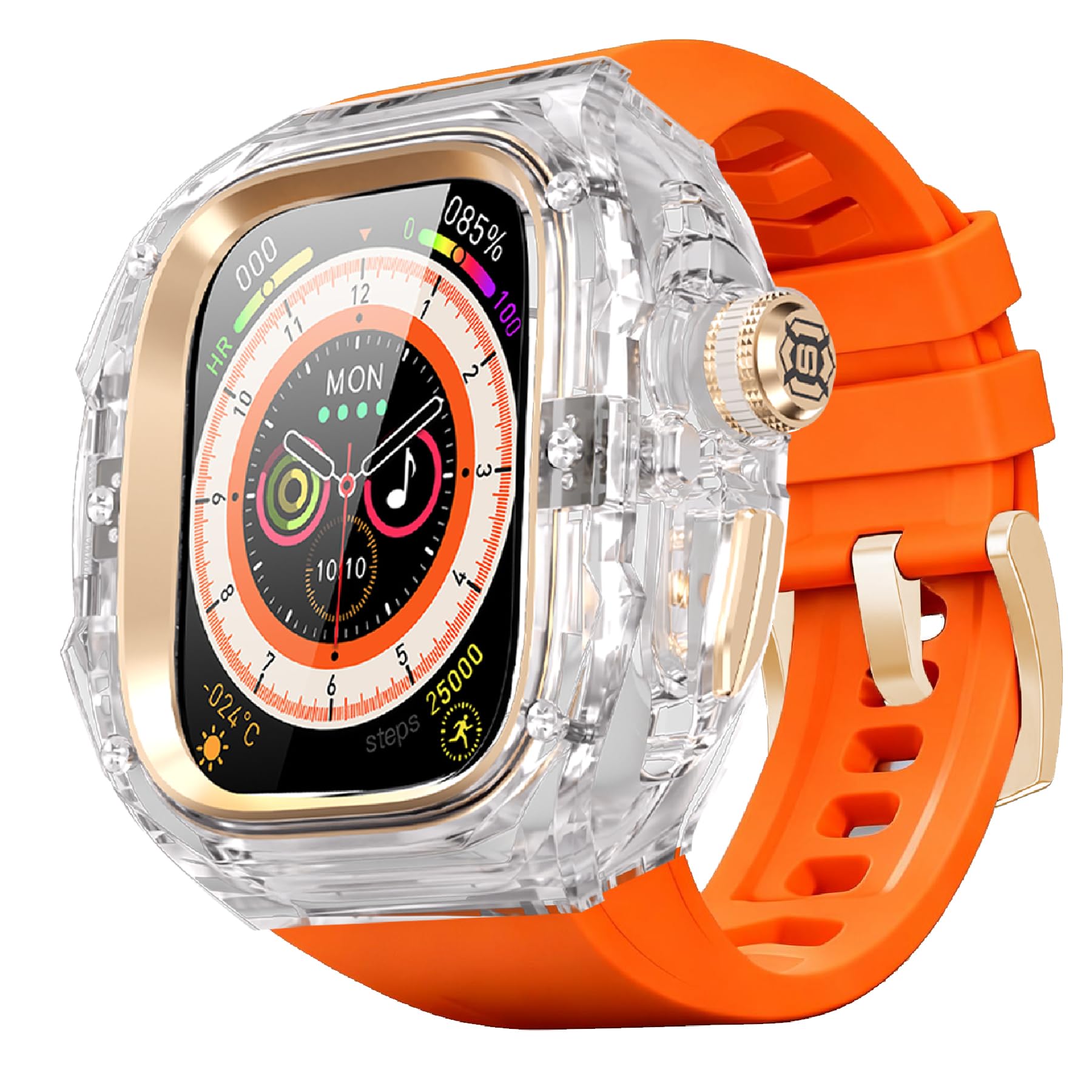 Przezroczyste, designerskie wytrzymałe etui z paskiem kompatybilne z Apple Watch Ultra 3/Ultra2 49 mm, krystalicznie czysta wojskowa osłona ochronna, zderzak taktyczny pasek iWatch Ultra