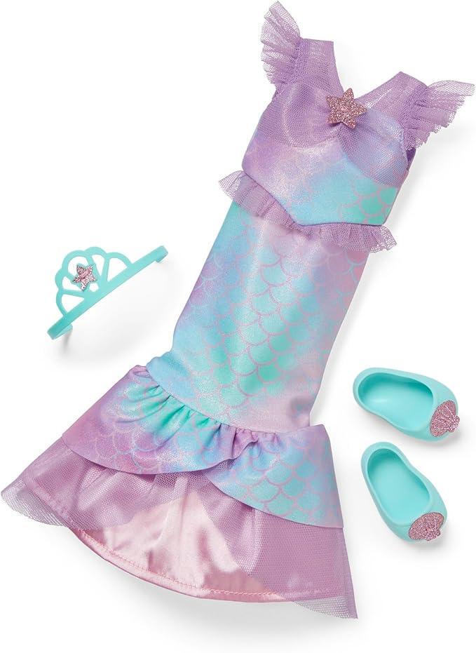 American Girl WellieWishers 2-in-1 Sparkly Mermaid Outfit for 14.5-Inch Dolls with a Pastel Iridescent Dress, a Tiara Headband, and Aqua Ballet Flats Ages 4+