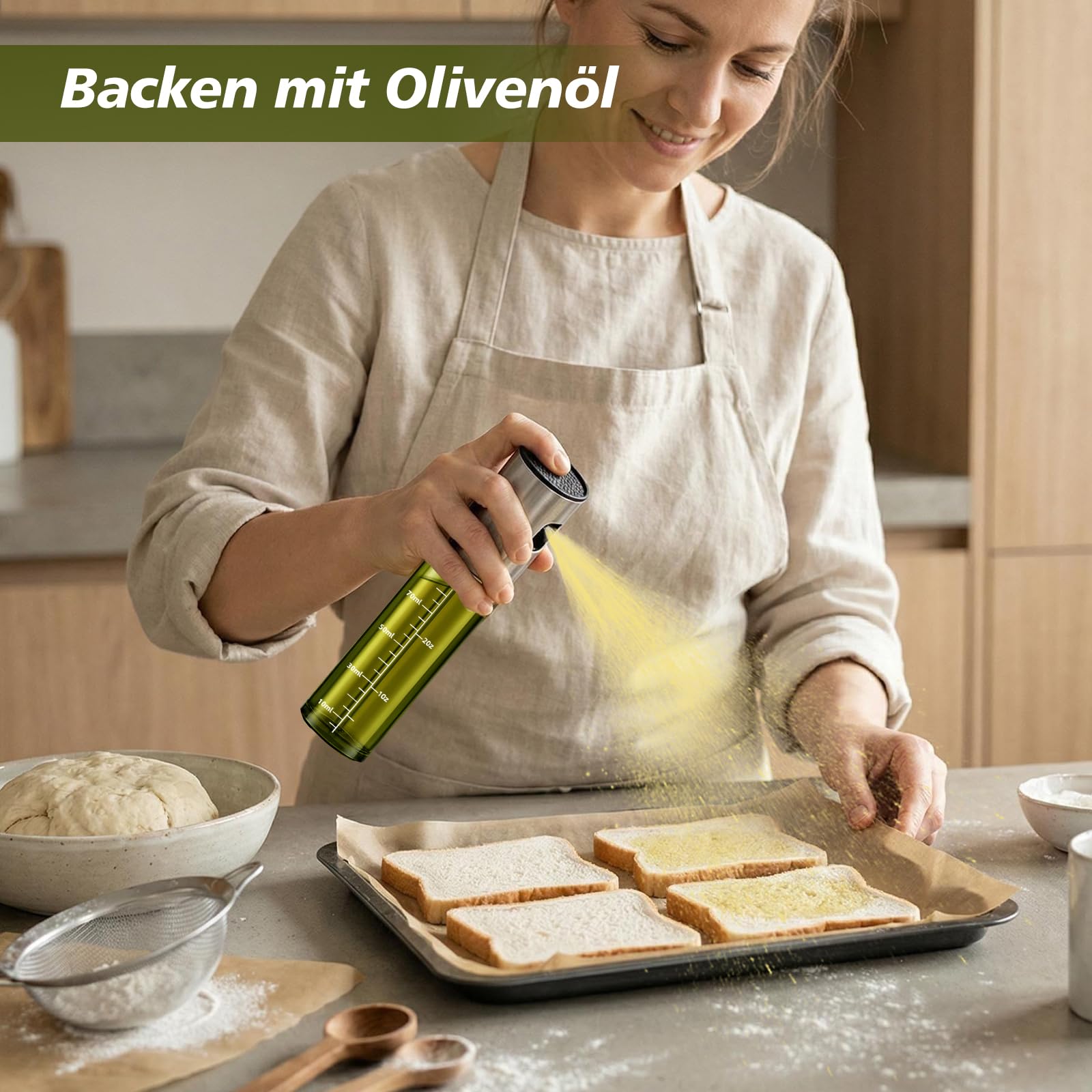 Sprühflasche Öl 2er Set, 2x100 ml Ölsprüher Glas aus UV-Schutzglas | Olivenöl Sprühflasche aus Glas für Speiseöl, feiner Sprühnebel, Ölspray Alternative für Heißluftfritteuse, Salat & Backen