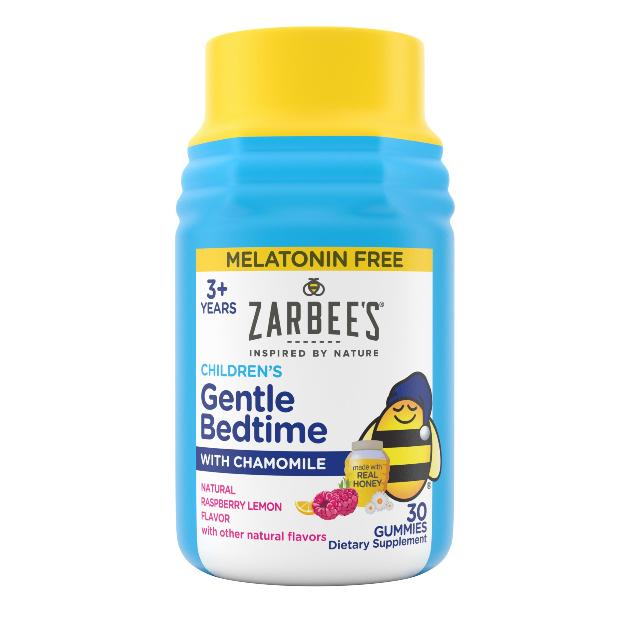 Zarbee's Gentle Bedtime Gummies for Kids - Melatonin-Free Blend of Natural Honey, Raspberry Lemon, and Chamomile Helps Children Unwind and Relax to Prepare for Sleep, 30ct