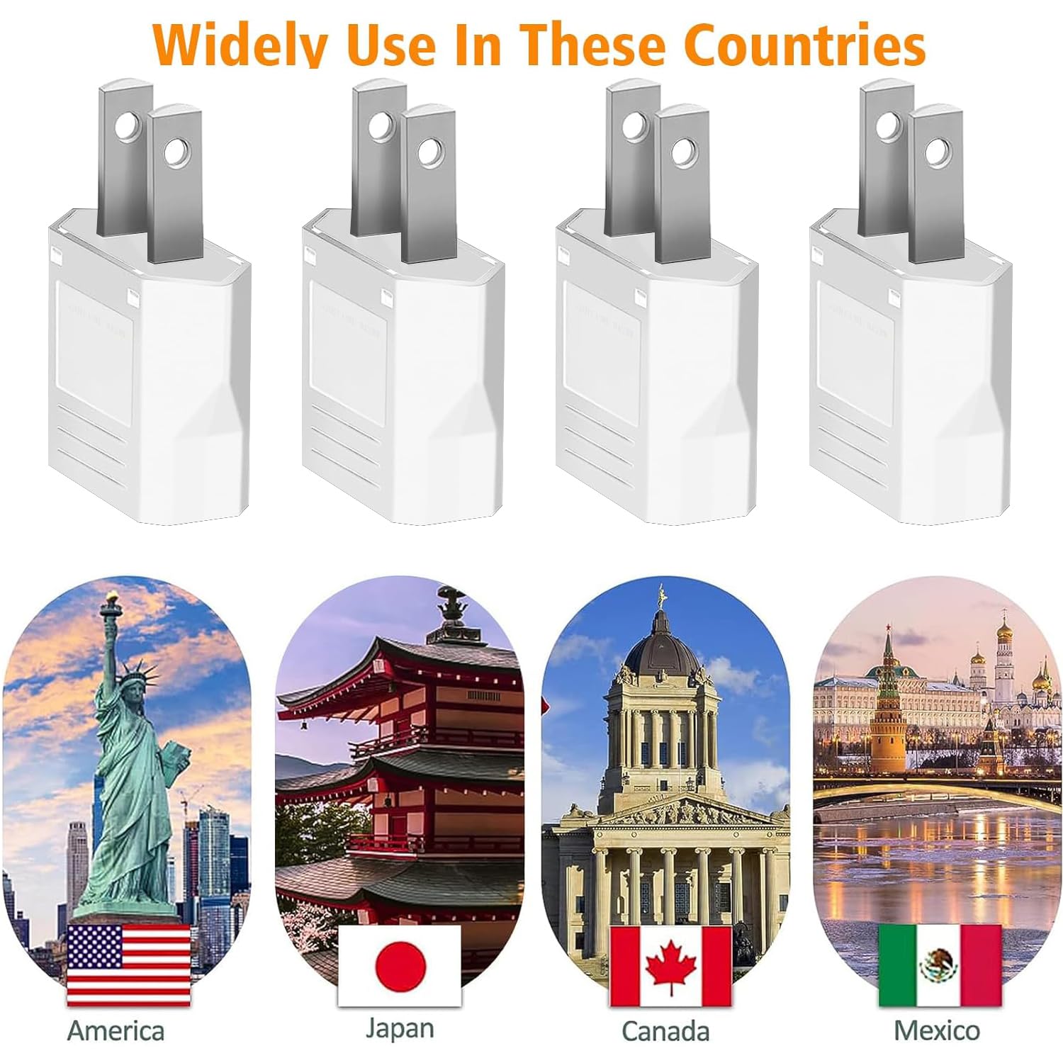 4 Pièces Adaptateur USA, Adaptateur EU Europe France vers Etats-Unis/Américain/US/Chine/Japon/Canada/Mexique Blanc, Adaptateur Type A