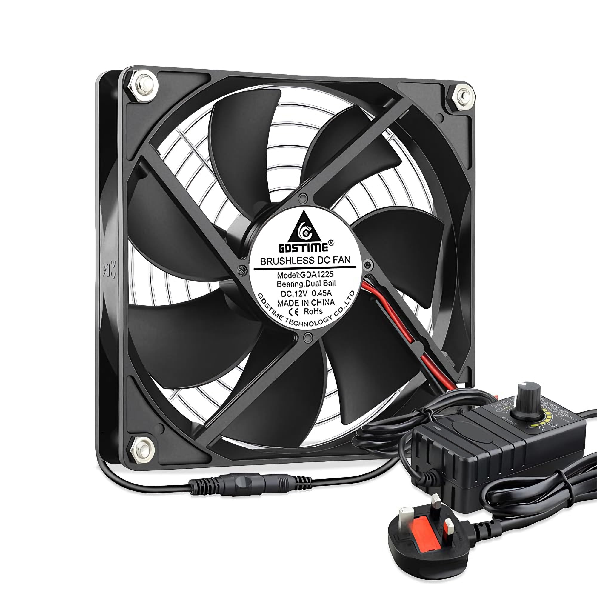 120mm Computer Fan with 220V 240V AC Plug 120 x 25mm PC Cooling Fan with 4-12v Speed Controller Ball Bearing Cooler for Chassis Sever Cabinet PSU Ventilation