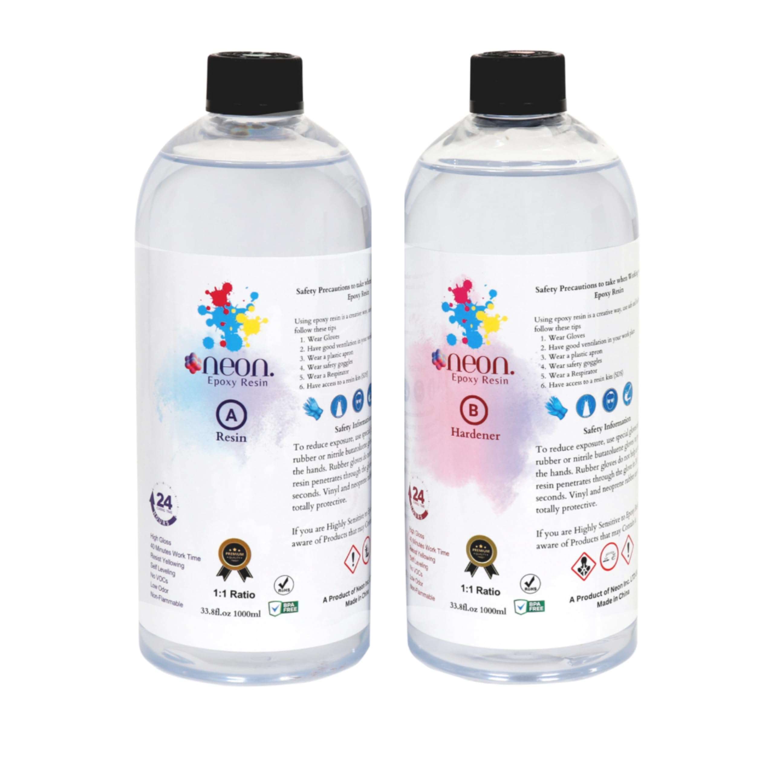 Neon Epoxy Resin 2.2kg Kit (1:1 Ratio) – Crystal Clear, High Gloss, Bubble-Free Formula for Art, Wood, River Tables & DIY Crafts