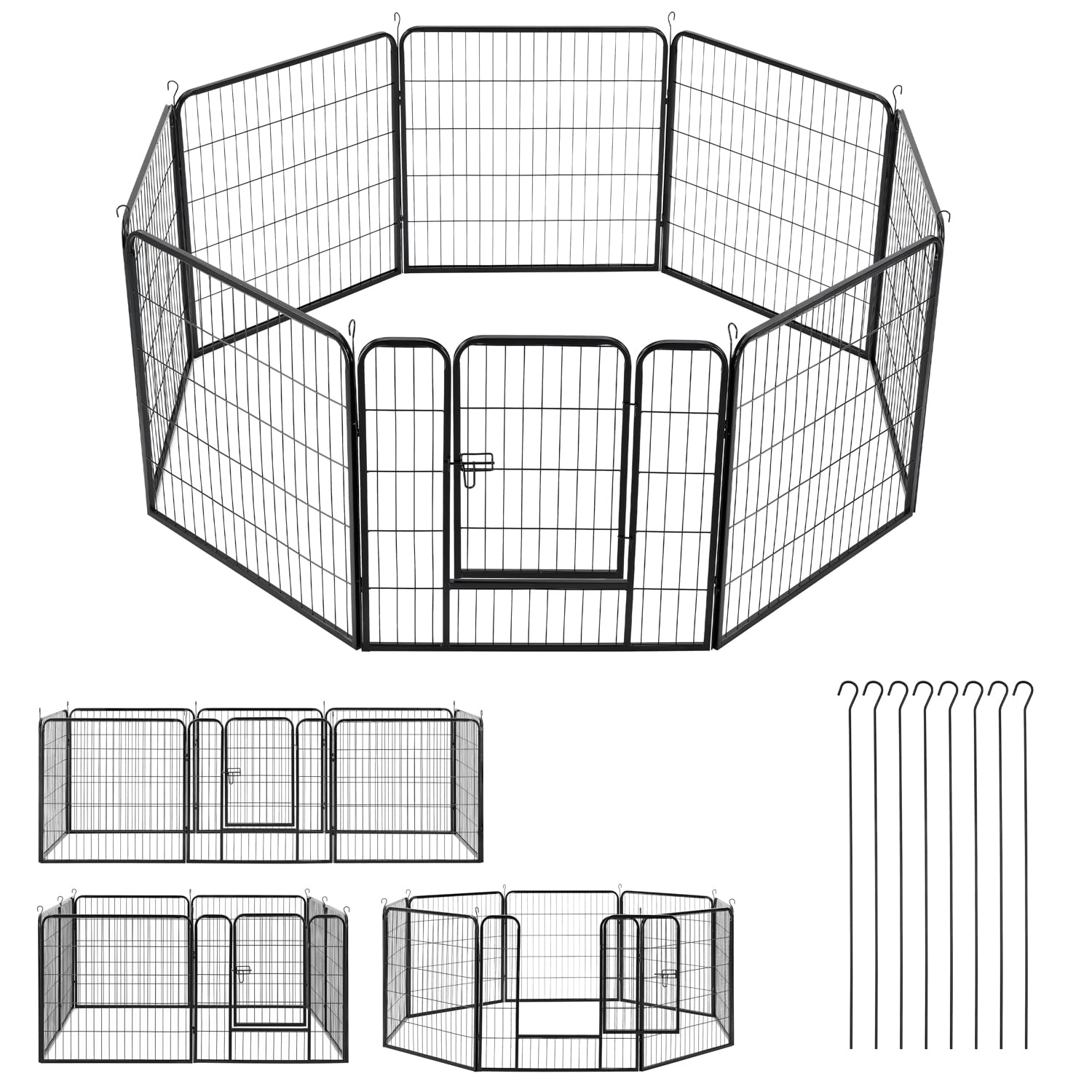 Juskys Parque para cachorros Plus 160 × 160 × 80 cm – Parque de 8 piezas de metal con puerta – para perros, conejos y animales pequeños