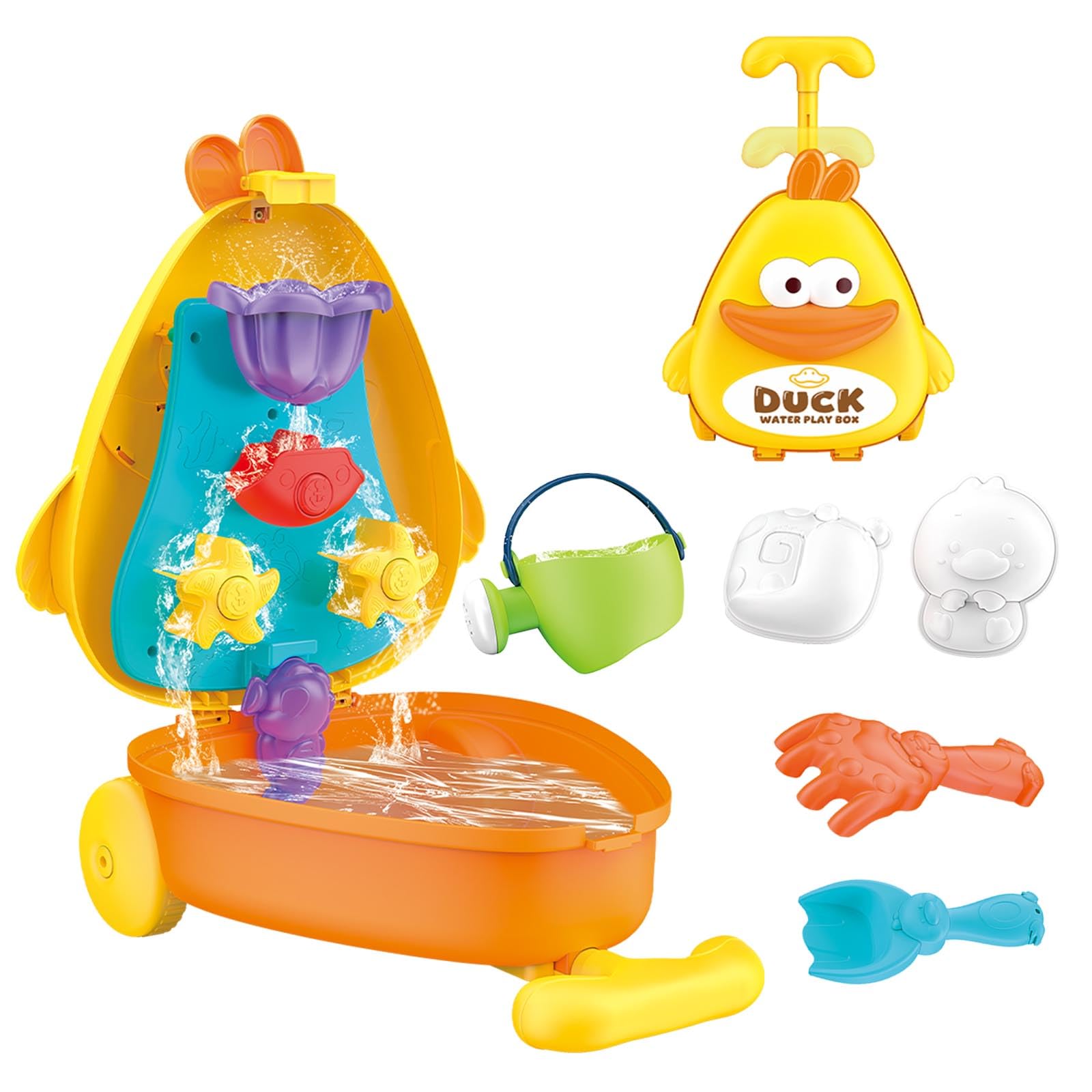 Maleta Pato de Arrastre Juguete Arena Agua para 3 4 5 6 7 8, 6 Piezas con Rueda, Juguetes Playa, Palas Playa, Mesa Agua Niños, Water Table Kids, Regalo 3–8 Niños Niñas