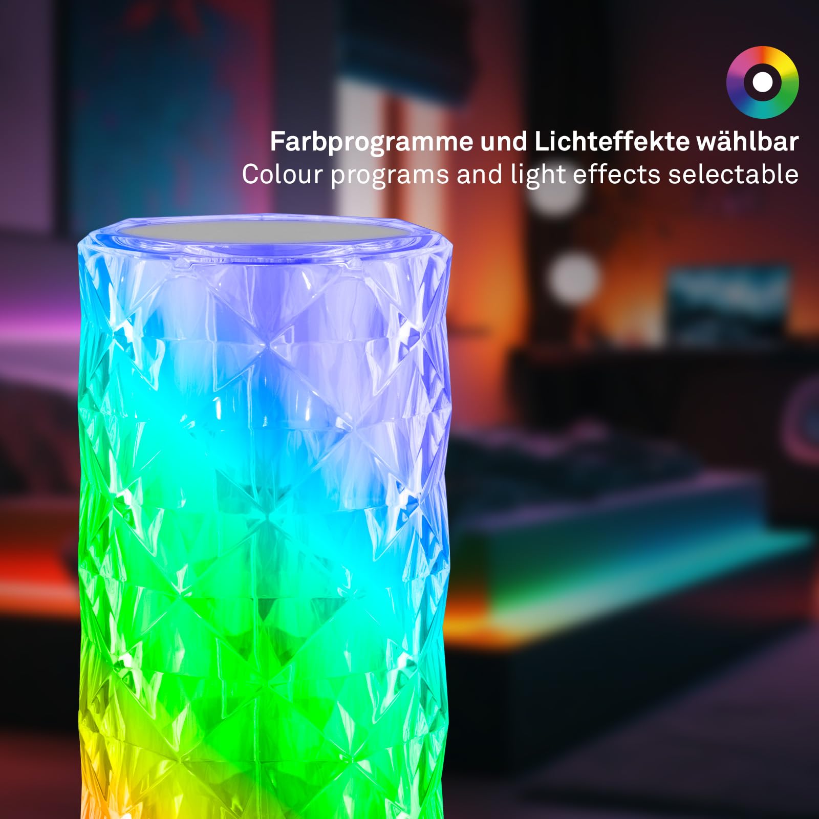 BRILONER - Lampe de chevet à batterie, Lampe de table sans fil, Lampe LED RGB avec télécommande, Lampe de table cristal touch, Lampe de lecture de camping, Transparent, Câble USB-C, 215x90mm (HxD)
