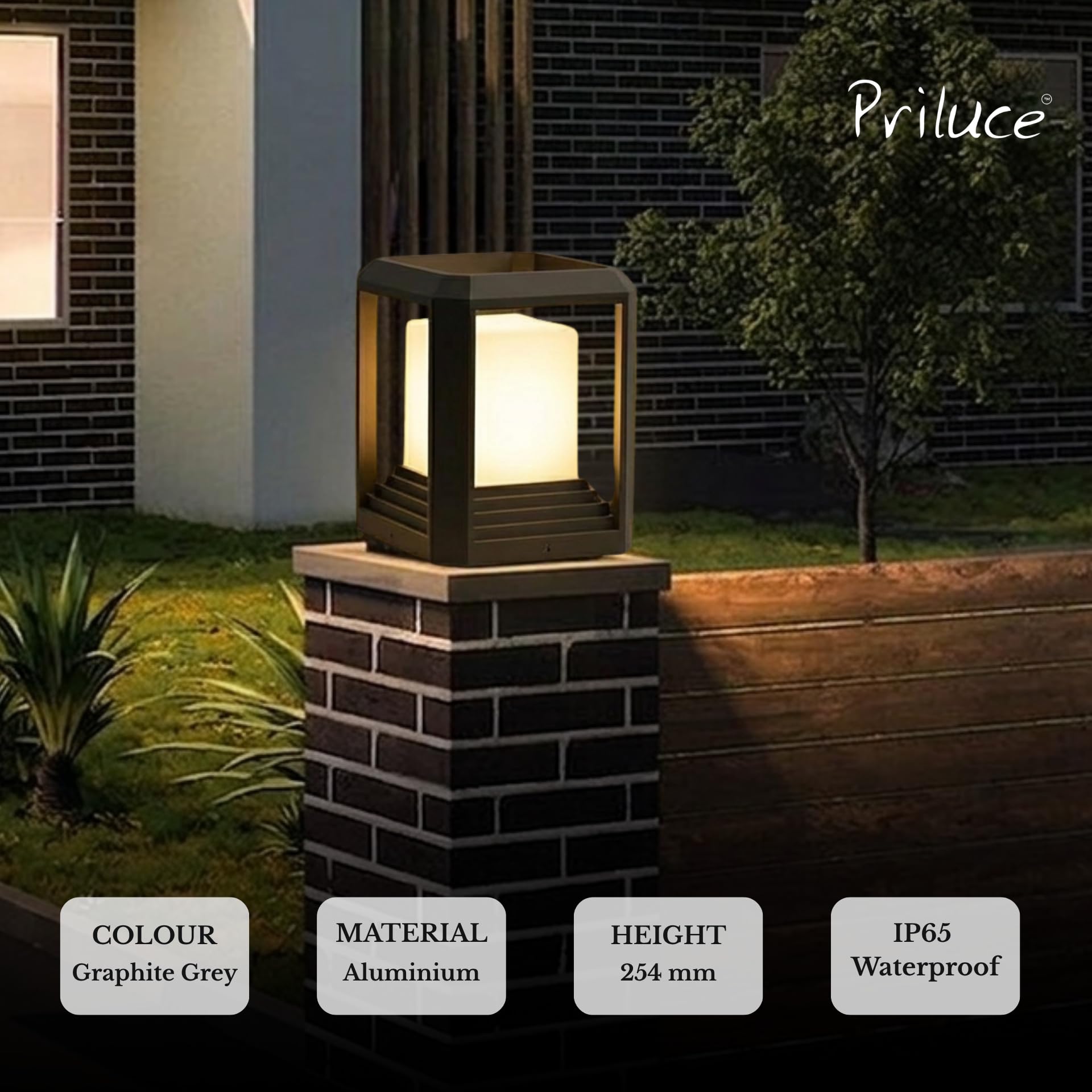 PRILUCE E27 Gate Light | Graphite Grey | Die-Cast Aluminium | IP65 Waterproof | 254 x H254 mm 4