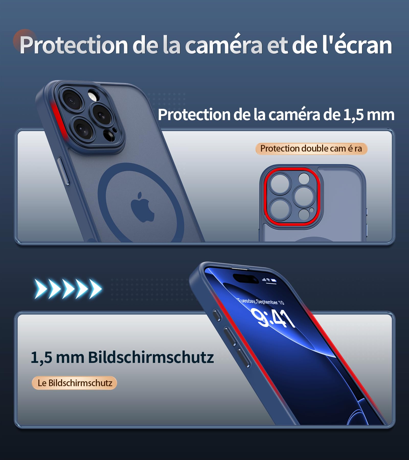 FLLAO Cover Magnetica per iPhone 16 Pro Max Custodia e 2 Pellicole in Vetro Temperato, Cover iPhone 16 Pro Max Compatibile con Magsafe, Traslucida Sottile Antiurto Protettiva Case, Blu Tempesta