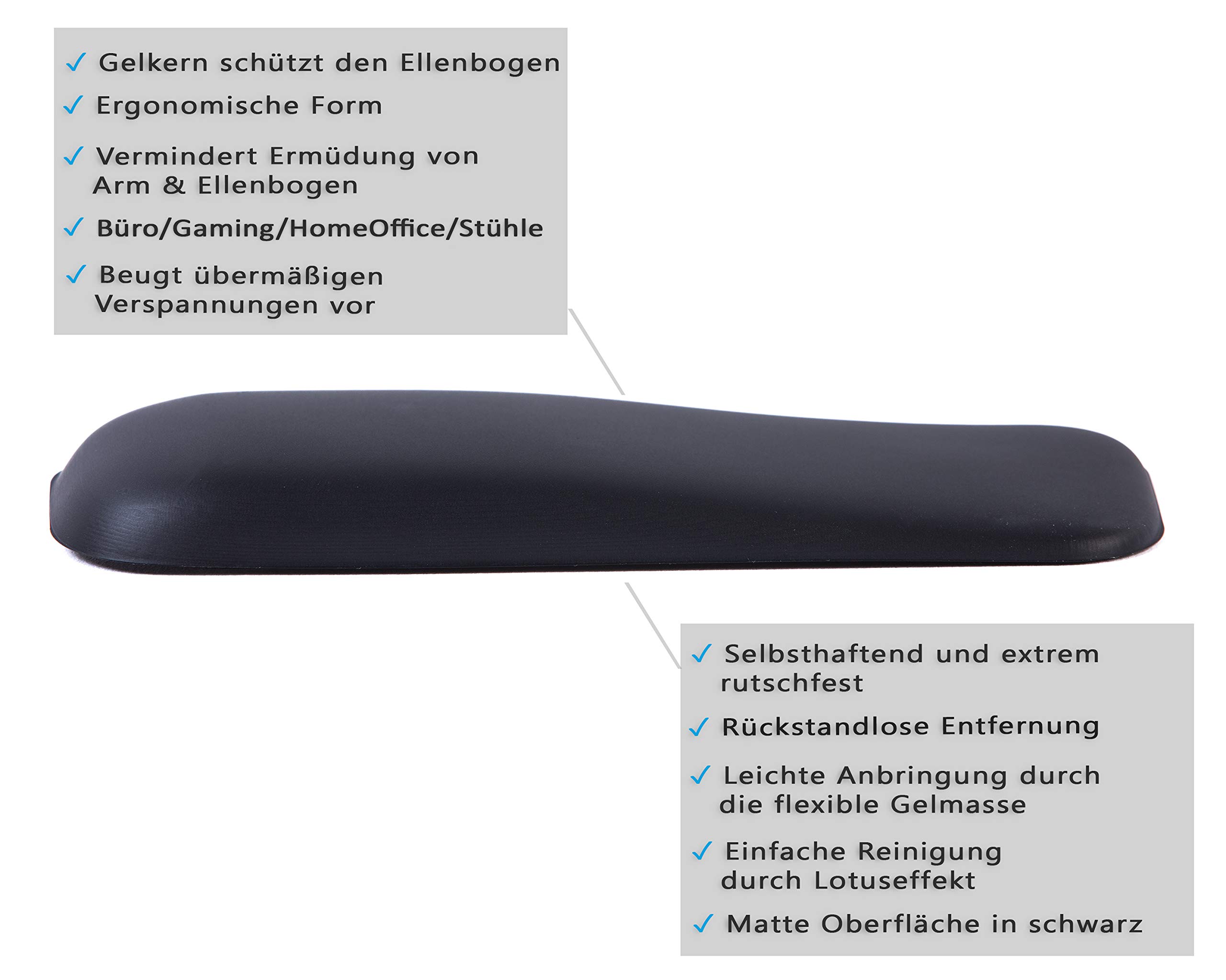 Gel-Buddy Chair Die Armauflage für den Bürostuhl Gaming-Stuhl oder Schreibtischstuhl, Farbe:schwarz, Größe:15 x 5cm