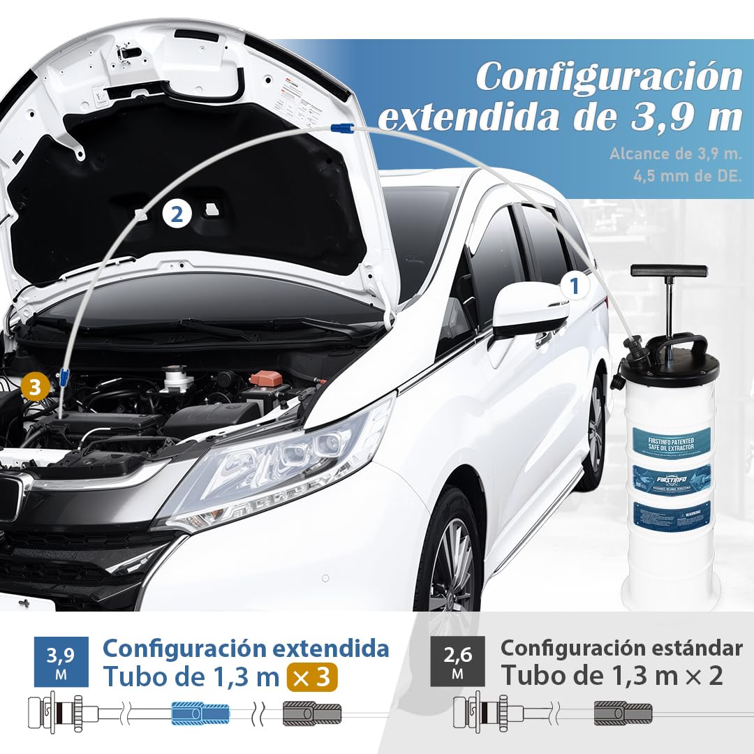 FIRSTINFO A1108H | 3.ª generación 9 L Hecho en Taiwán | Extractor de Aceite manual patentado con manómetro, 5 mangueras incluido tubo ultrafino de 130 cm