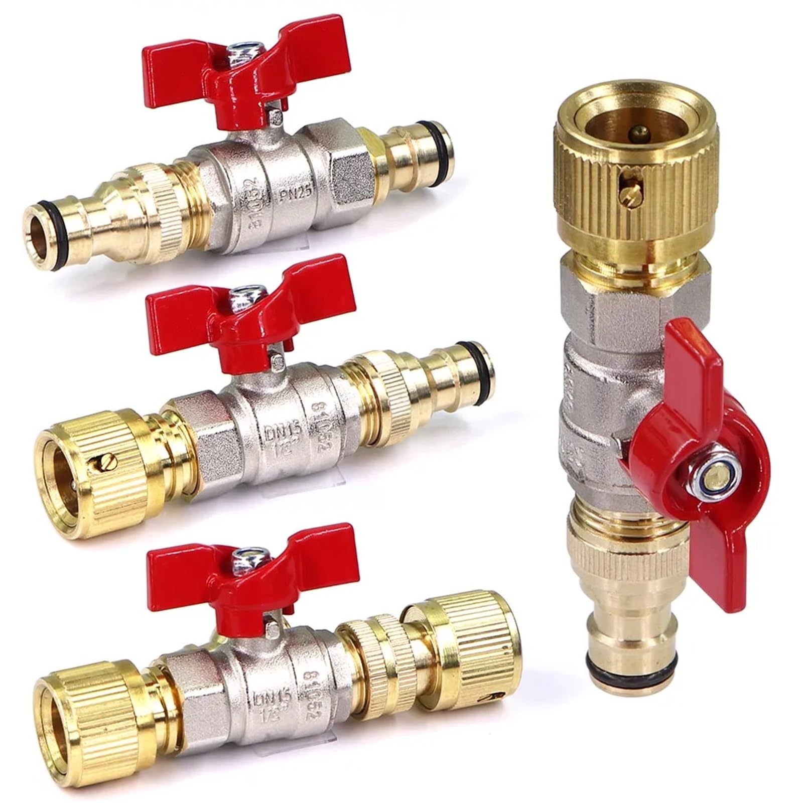 Adaptador de manguera de válvula de bola de latón de 1,27 cm, conector rápido de chupete de 16 mm para riego de jardín, junta de acoplamiento extensor (B-1 juego)