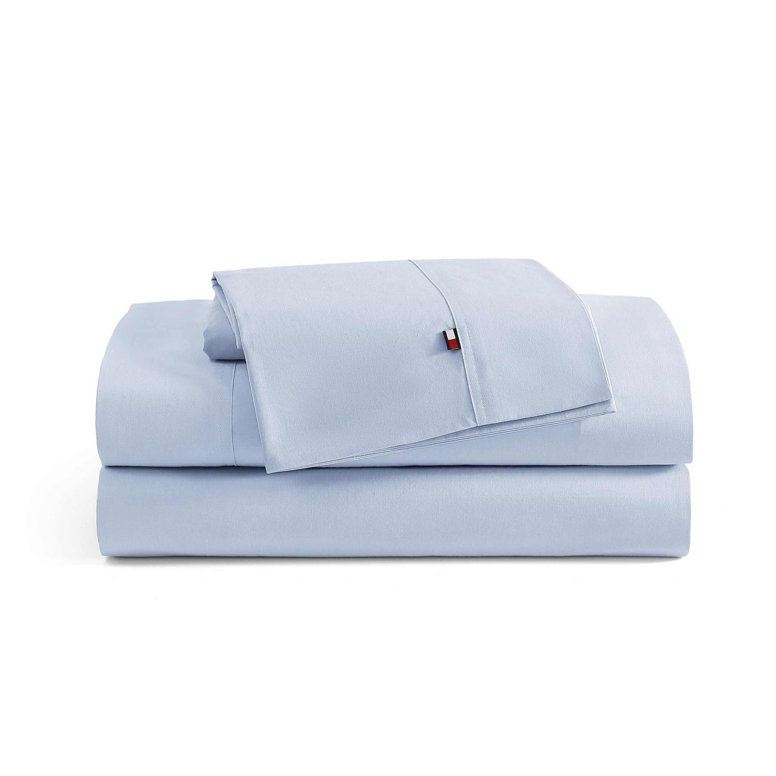 Tommy Hilfiger - Sheet Set, Cotton Percale Bedding with Matching Pillowcases, Crisp & Cool, Solid Home Essentials (Blue, Twin XL)